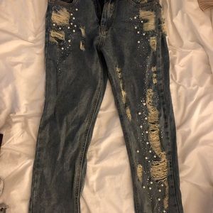 Tobi Distressed Pearl Boyfriend Jeans (worn once)